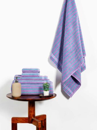 Pinstripes Purple haze & peacock green cotton towel